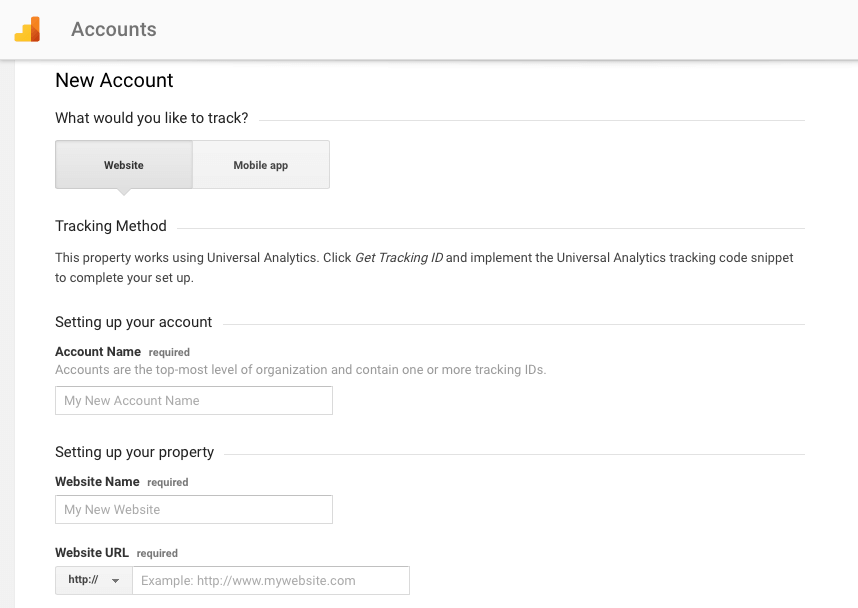 Google Analytics New Account