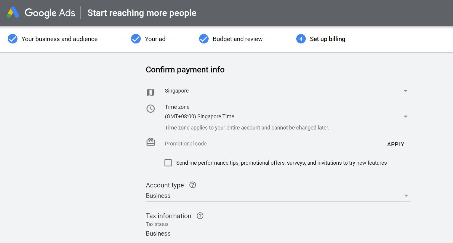 Google Ads - Set Up billing -Esther Goh Tok Mui Google Ads-Business information- Esther Goh Tok Mui