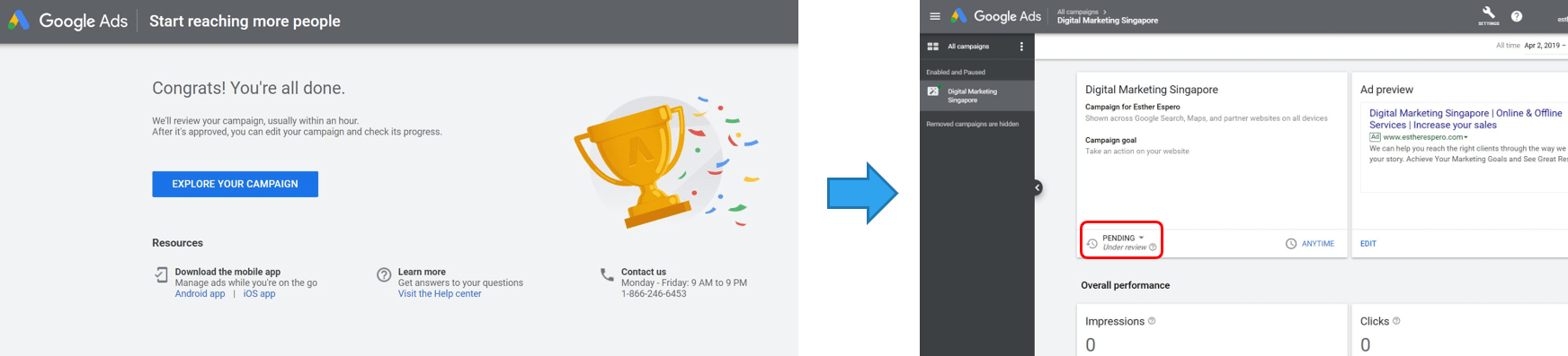 Google Ads - Success to Dashboard-Pending Status- Esther Goh Tok Mui